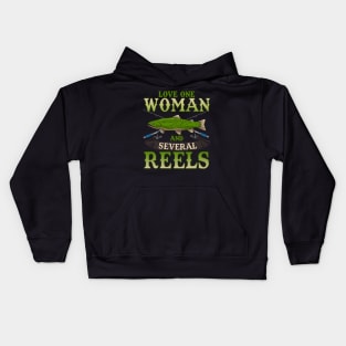 Fishing Love One Woman And Several Reels Fisherman Kids Hoodie